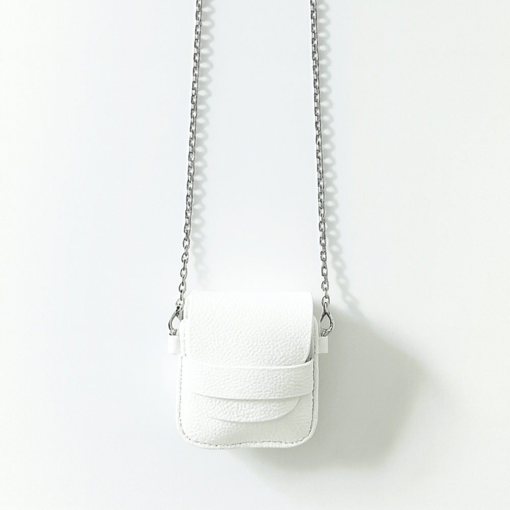 White Cross Over Charm Bag with Chain