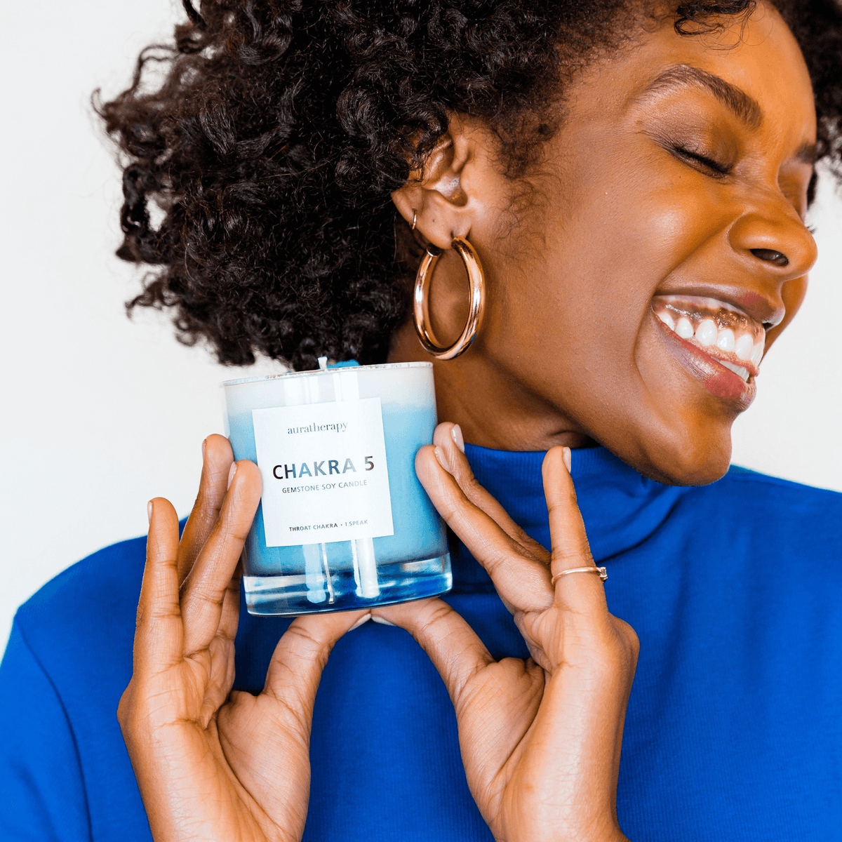 Chakra 5 Lapis Lazuli Gemstone Candle | Auratherapy