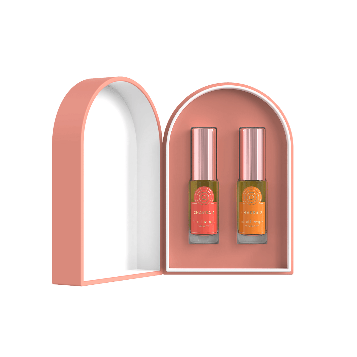 Gift Set pairs Vitality (Root Chakra) and Creativity (Sacral Chakra) two mini roll on perfume oils designed to anchor you in presence while inviting inspired flow.