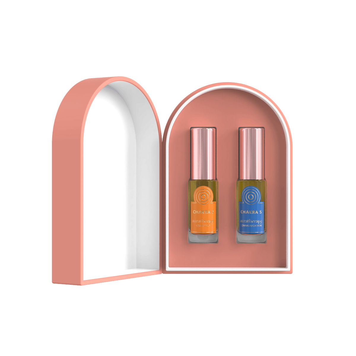 Two mini roll on perfume oils creativity and communication that support emotional expression and authentic voice.