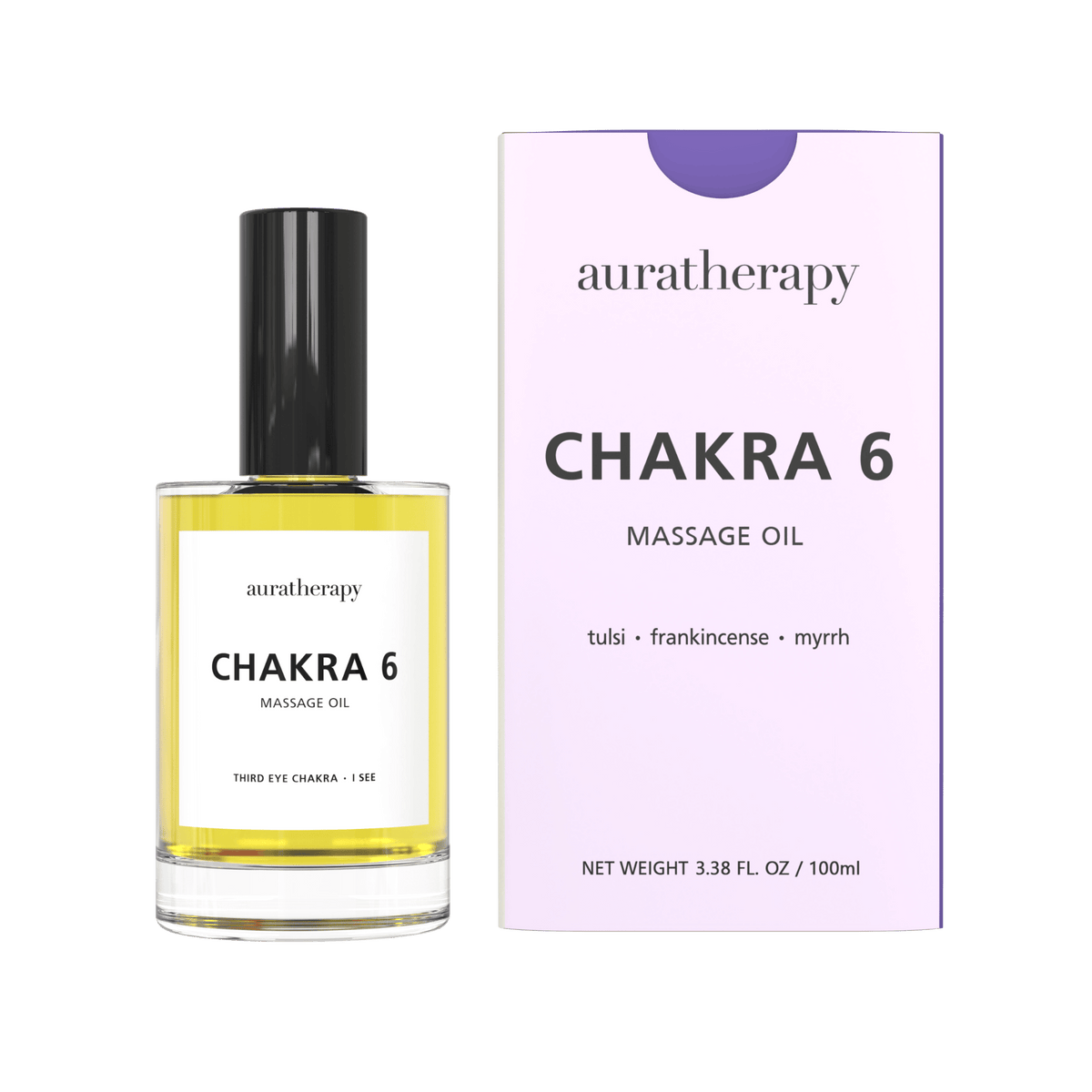 Auratherapy Chakra 6 massage oil bottle and packaging