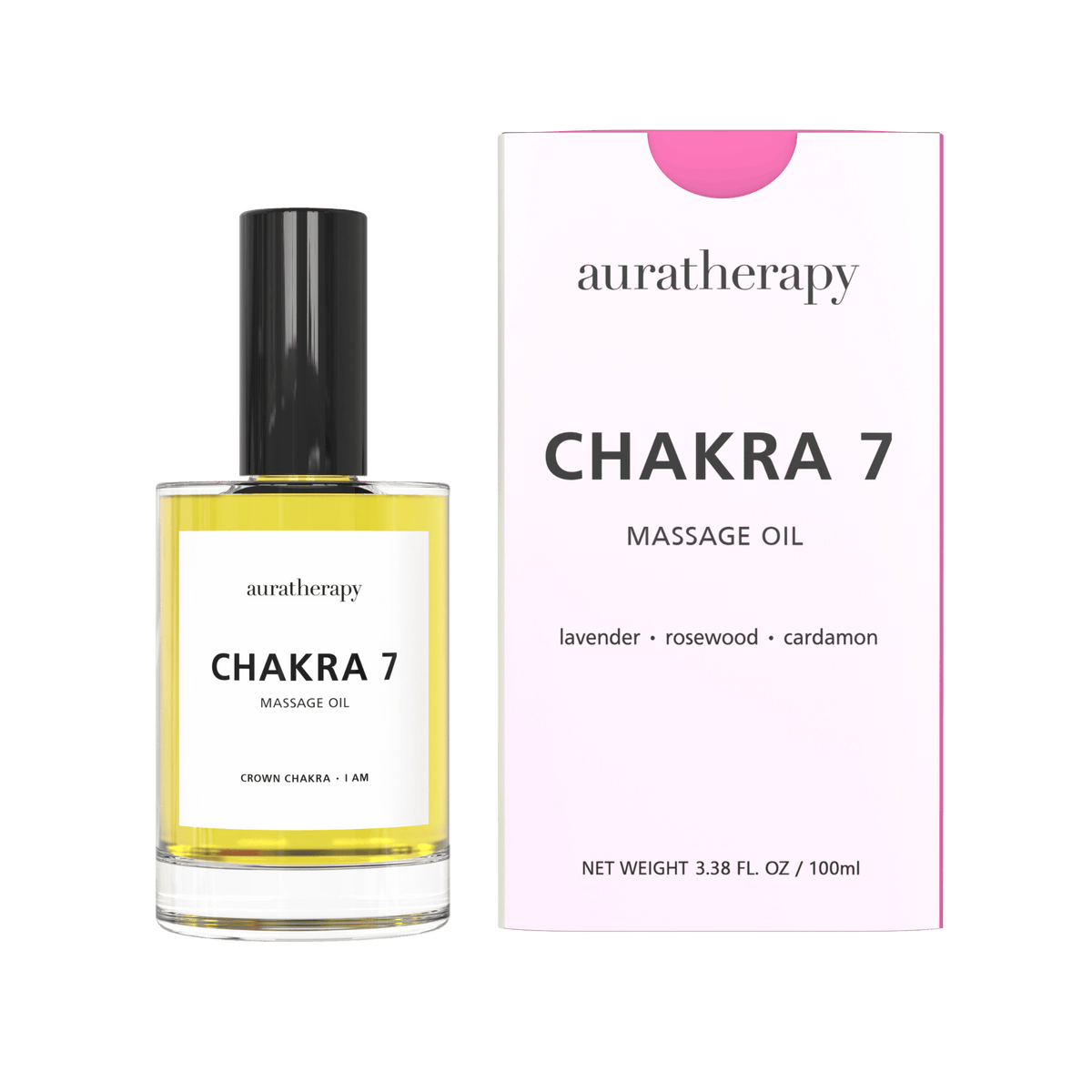 Auratherapy Chakra 7 massage oil bottle and packaging