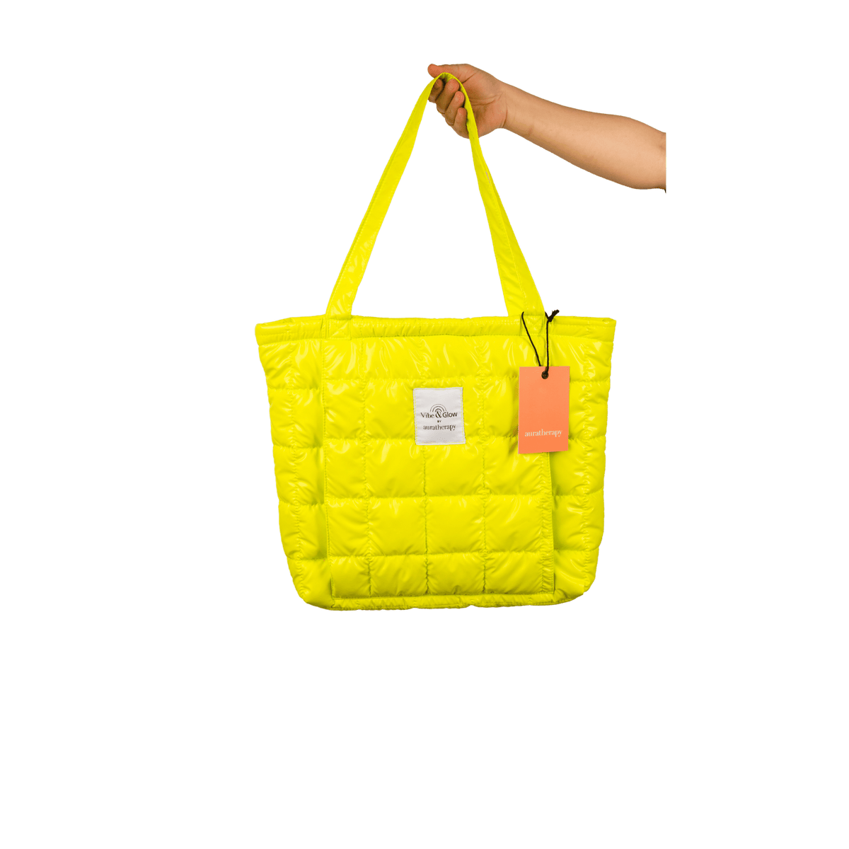 Auratherapy Quilted Neon Yellow Yoga Puffer Tote Bag