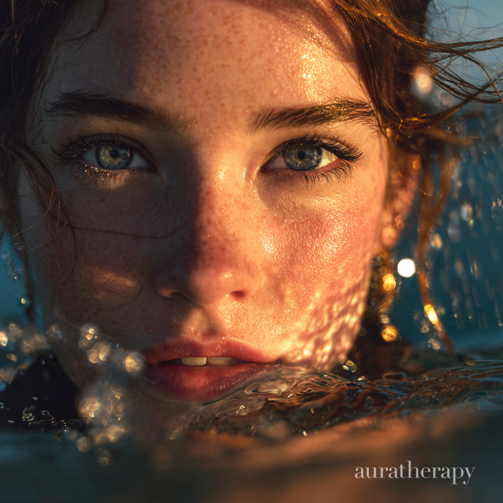 Woman rising from water in golden light — Spring Energy Reset ritual by Auratherapy