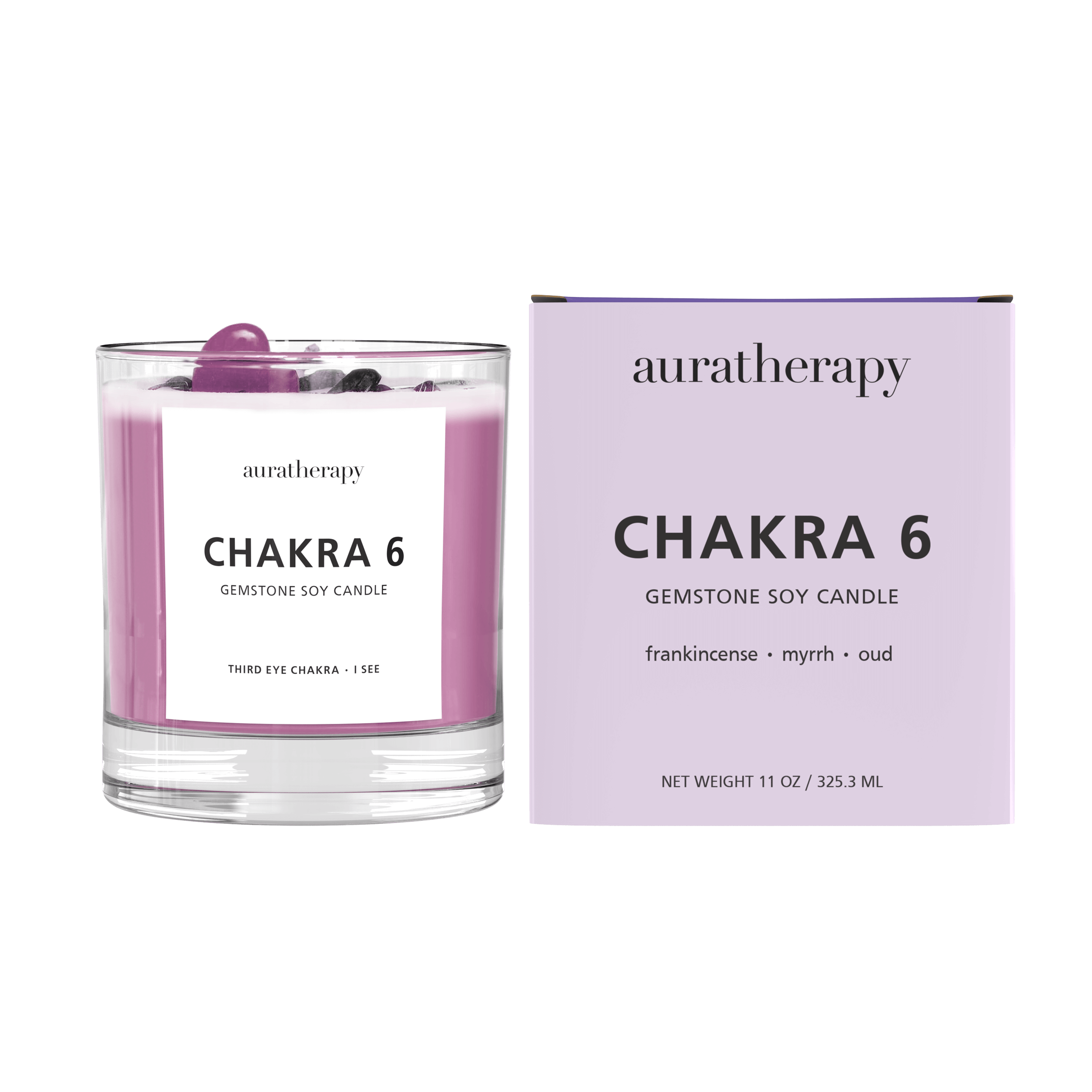 Chakra 6 Amethyst & Tourmaline Gemstone Candle