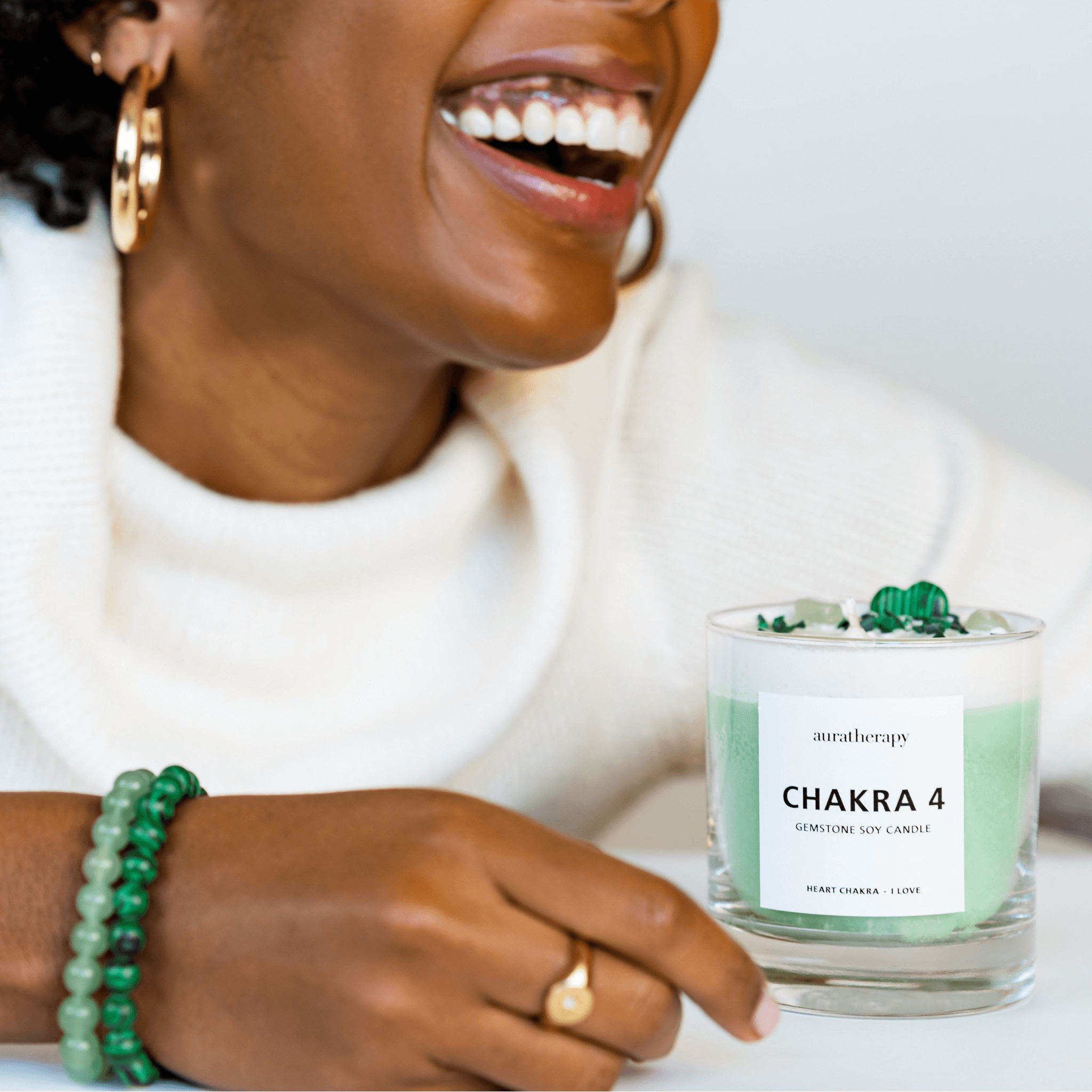 Chakra 4 Aventurine Gemstone Candle