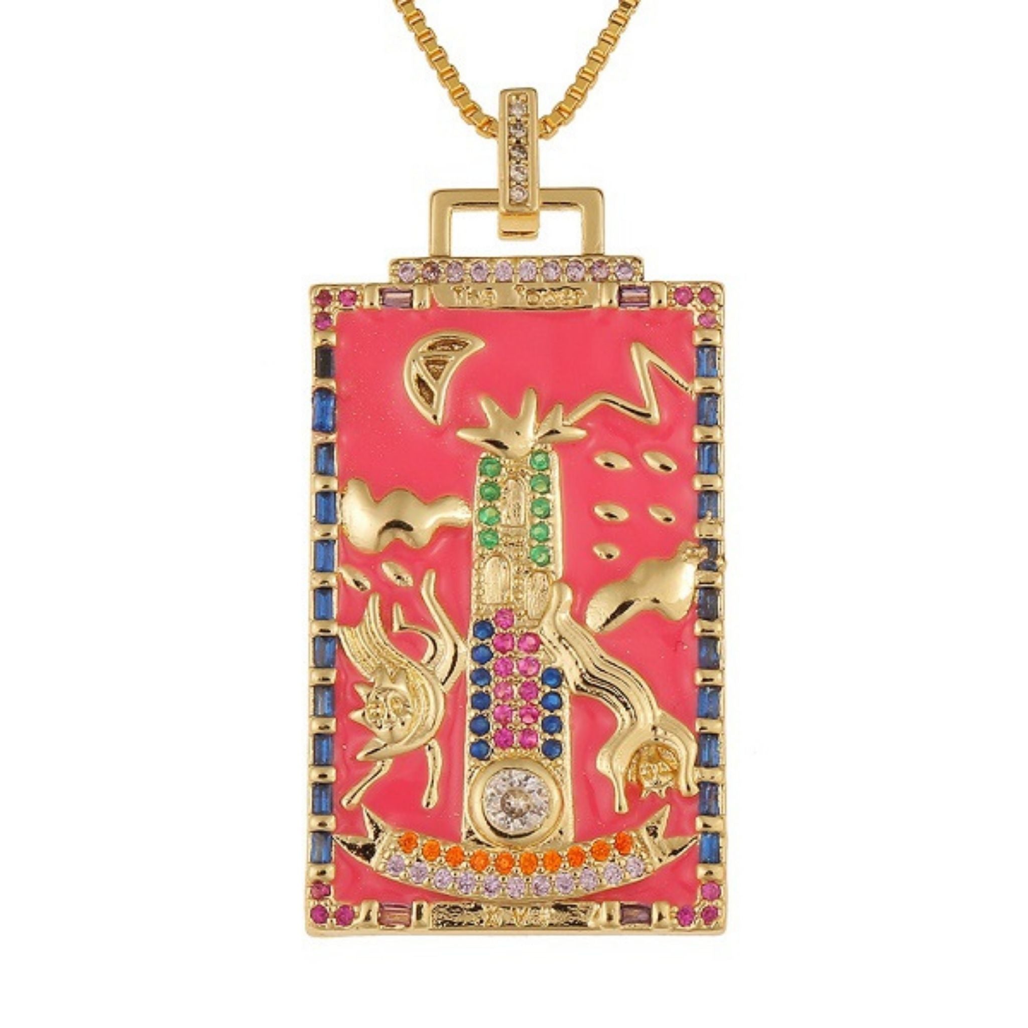 High tower tarot charm necklace