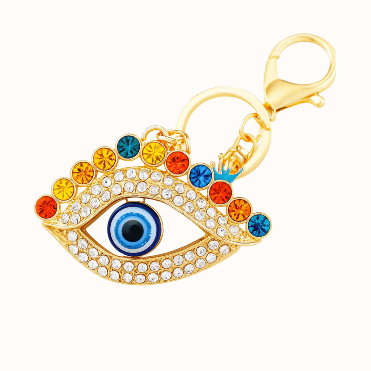 Colorful eye-shaped keychain with gold frame 