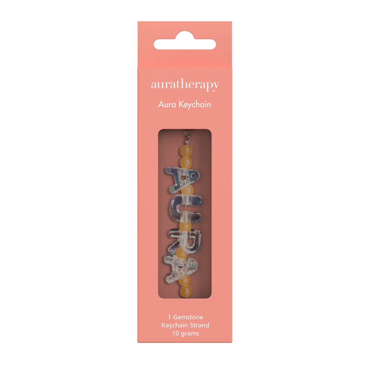 Pink packaging of an auratherapy aura keychain 