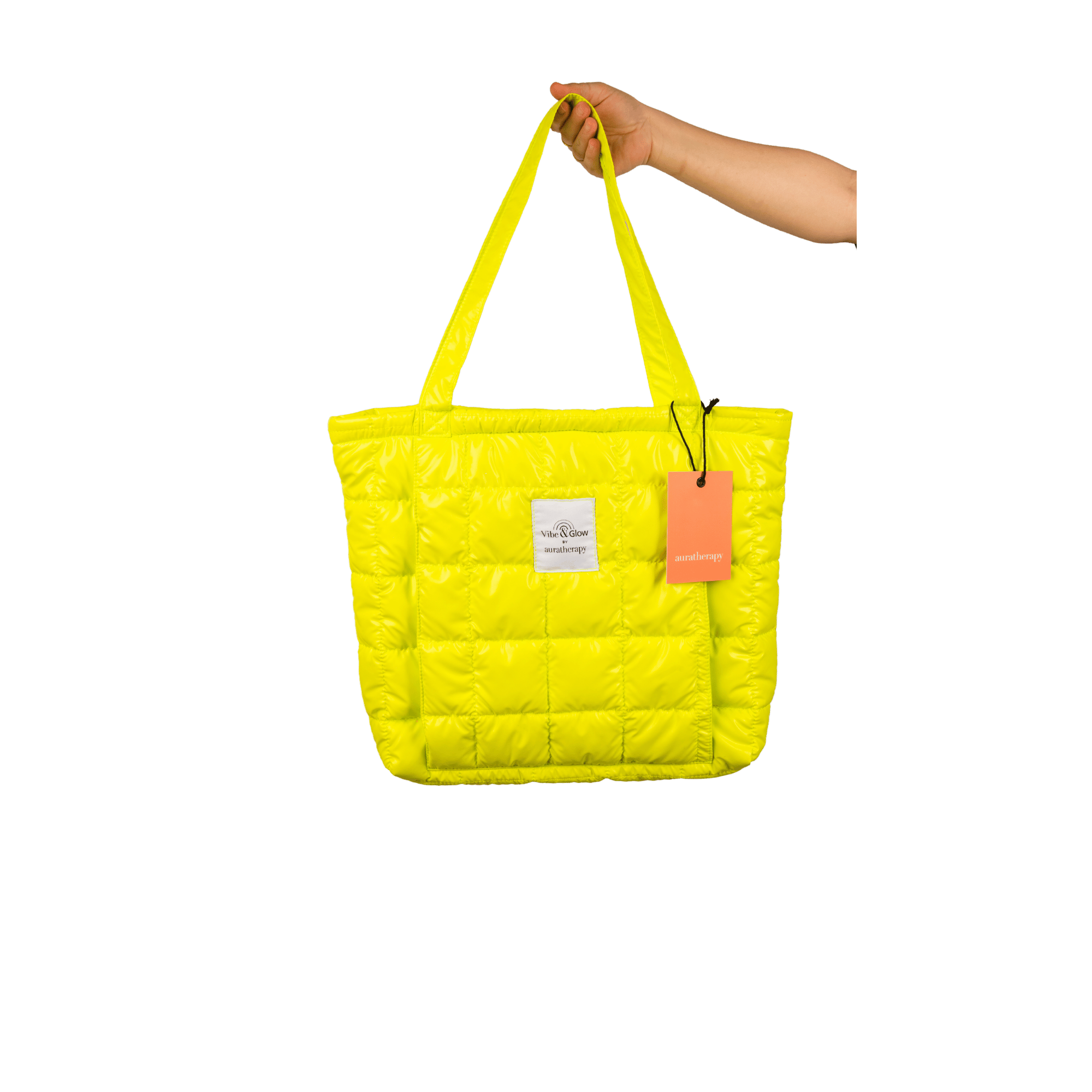 Auratherapy Quilted Neon Yellow Yoga Puffer Tote Bag