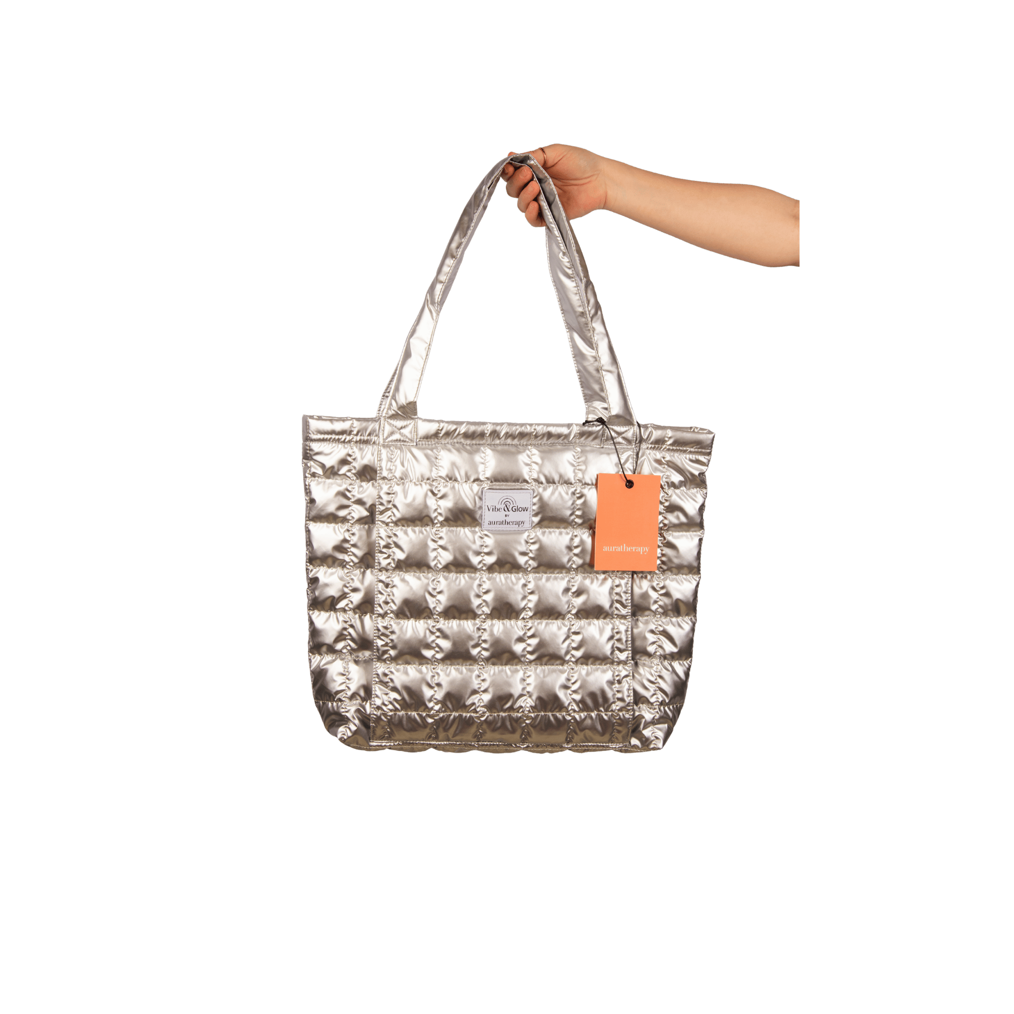 Auratherapy Quilted Silver Yoga Puffer Tote Bag